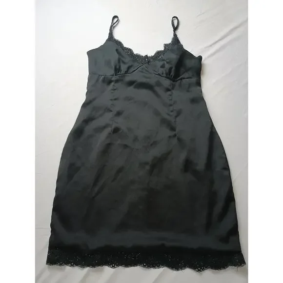 Princess Polly Black Lace Faux Silk Slip Dress Whimsigoth Goth Punk Retro Size 2 - Picture 1 of 5